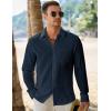 imageJMIERR Mens Button Down Dress Shirts Textured Long Sleeve Casual Hawaiian Beach Shirt with PocketDark Blue