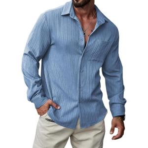 imageJMIERR Mens Button Down Dress Shirts Textured Long Sleeve Casual Hawaiian Beach Shirt with PocketBlue