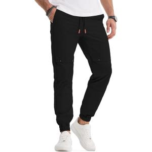 imageJMIERR Mens Joggers Casual Pants Stretch Elastic Waist Drawstring Tapered Pants with Pockets0 Black