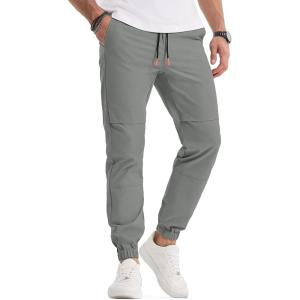 imageJMIERR Mens Joggers Casual Pants Stretch Elastic Waist Drawstring Tapered Pants with PocketsGrey 1
