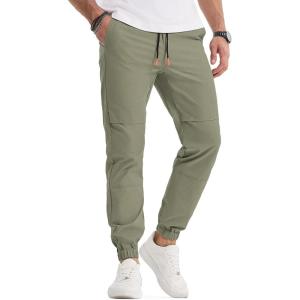 imageJMIERR Mens Joggers Casual Pants Stretch Elastic Waist Drawstring Tapered Pants with PocketsKhaki Green