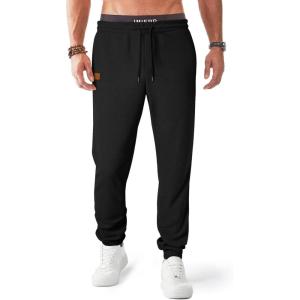imageJMIERR Mens Waffle Sweatpants Stretch Waist Drawstring Casual Tapered Joggers Gym Pants with PocketsA Black