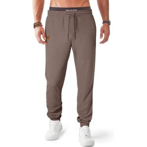 imageJMIERR Mens Waffle Sweatpants Stretch Waist Drawstring Casual Tapered Joggers Gym Pants with PocketsBrown