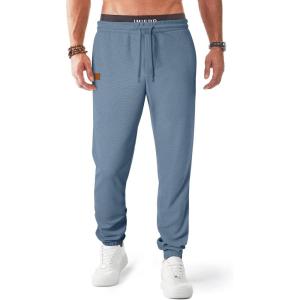 imageJMIERR Mens Waffle Sweatpants Stretch Waist Drawstring Casual Tapered Joggers Gym Pants with PocketsDusk Blue