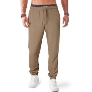 imageJMIERR Mens Waffle Sweatpants Stretch Waist Drawstring Casual Tapered Joggers Gym Pants with PocketsKhaki