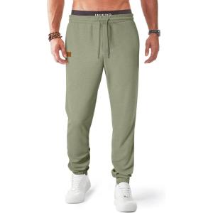 imageJMIERR Mens Waffle Sweatpants Stretch Waist Drawstring Casual Tapered Joggers Gym Pants with PocketsLight Green