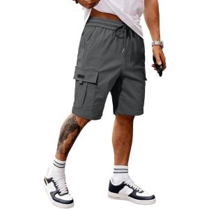 imageJMIERR Mens Casual Stretch Cargo Shorts Classic Drawstring Elastic Waist Summer Work Short with Multi PocketsDark Grey