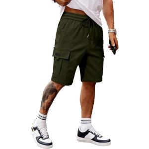 imageJMIERR Mens Casual Stretch Cargo Shorts Classic Drawstring Elastic Waist Summer Work Short with Multi PocketsGreen