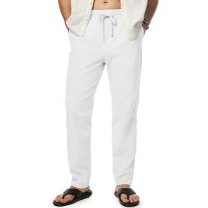imageJMIERR Mens Cotton Pants Casual Elastic Waist Drawstring Lightweight Summer Beach Trousers with Pockets1 White