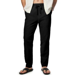imageJMIERR Mens Cotton Pants Casual Elastic Waist Drawstring Lightweight Summer Beach Trousers with Pockets3 Black