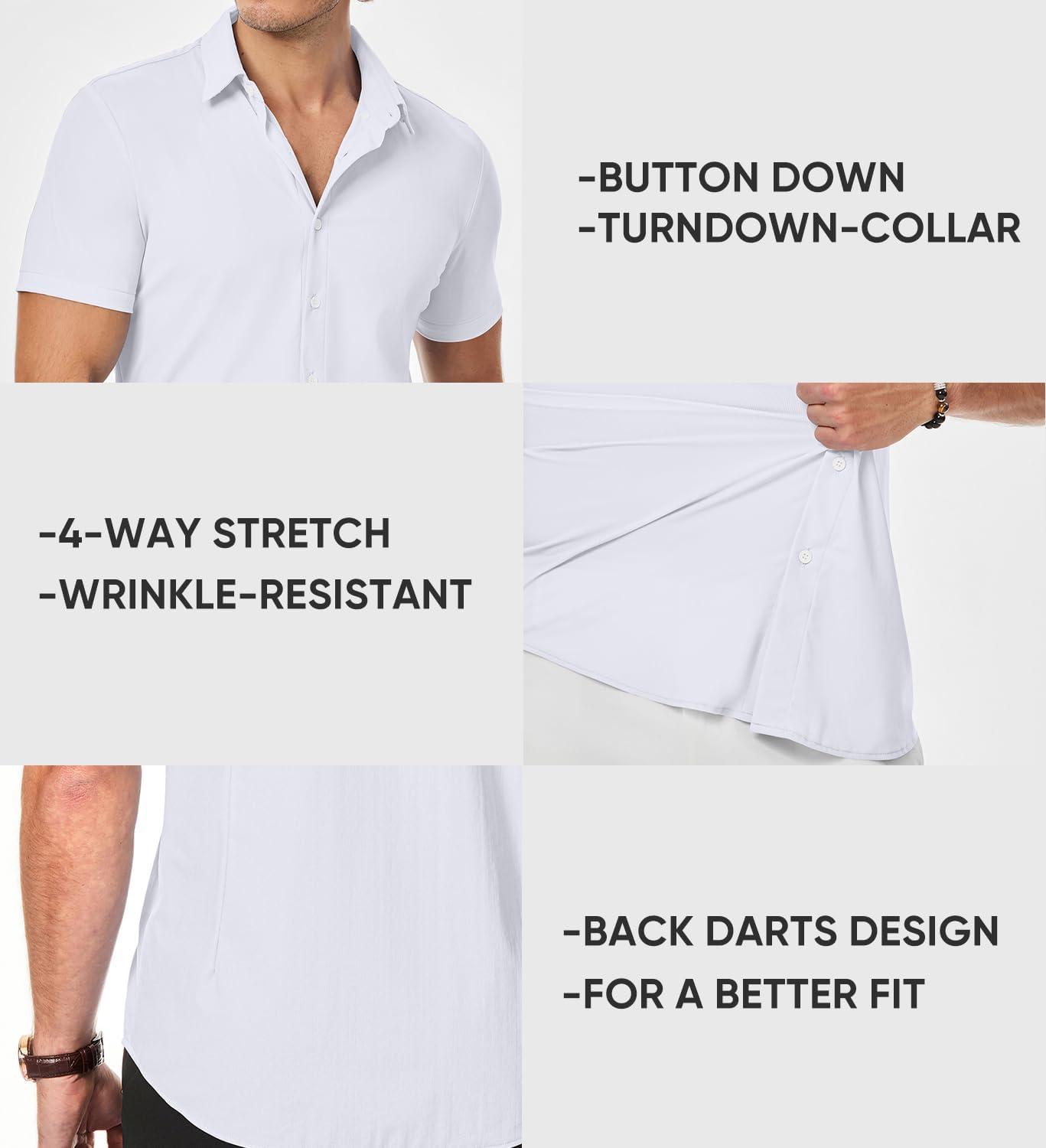 imageJMIERR Mens Muscle Fit Dress Shirts Casual Button Down Shirt Short Sleeve WrinkleFree Shirts0 White