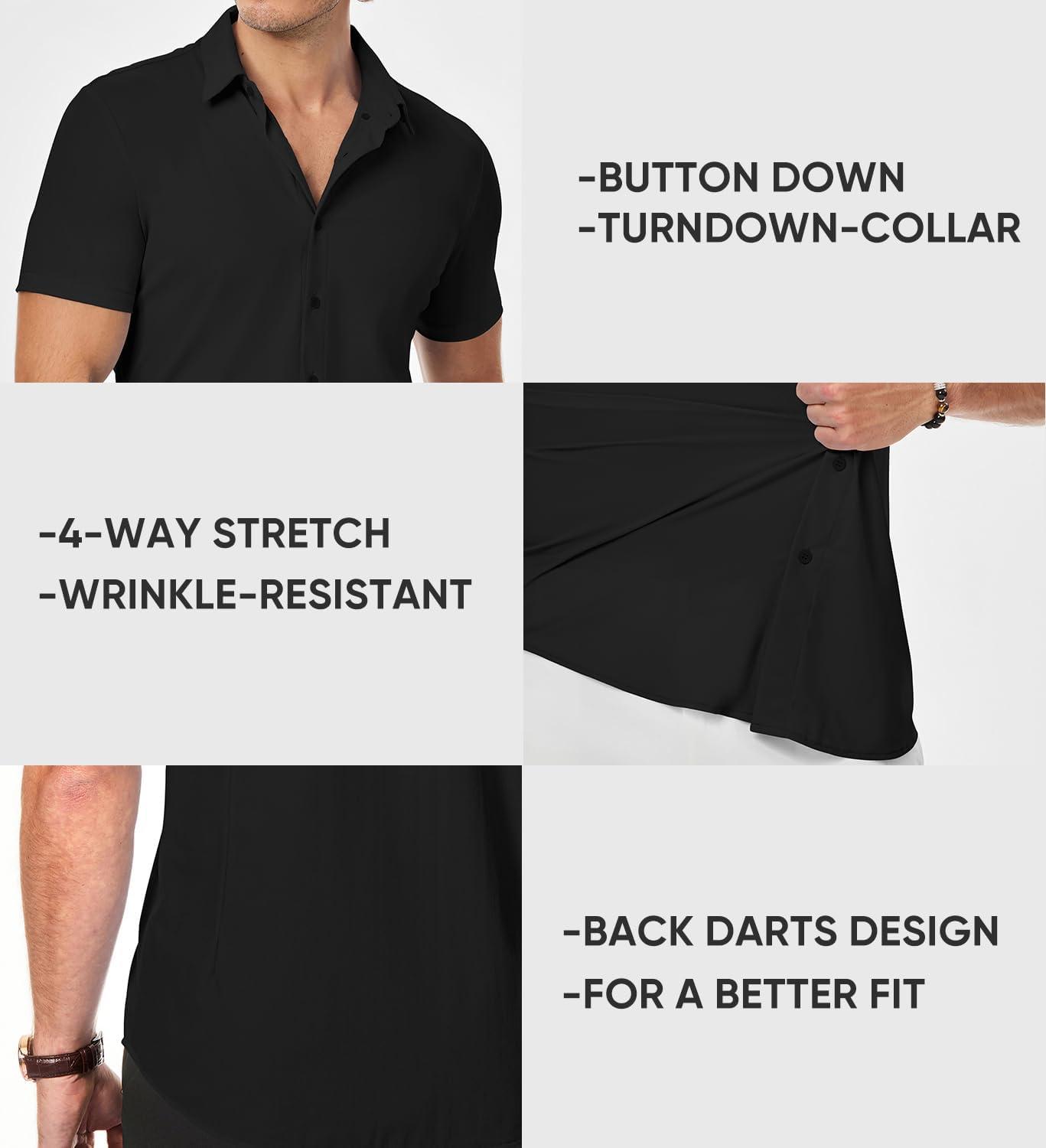imageJMIERR Mens Muscle Fit Dress Shirts Casual Button Down Shirt Short Sleeve WrinkleFree Shirts1 Black
