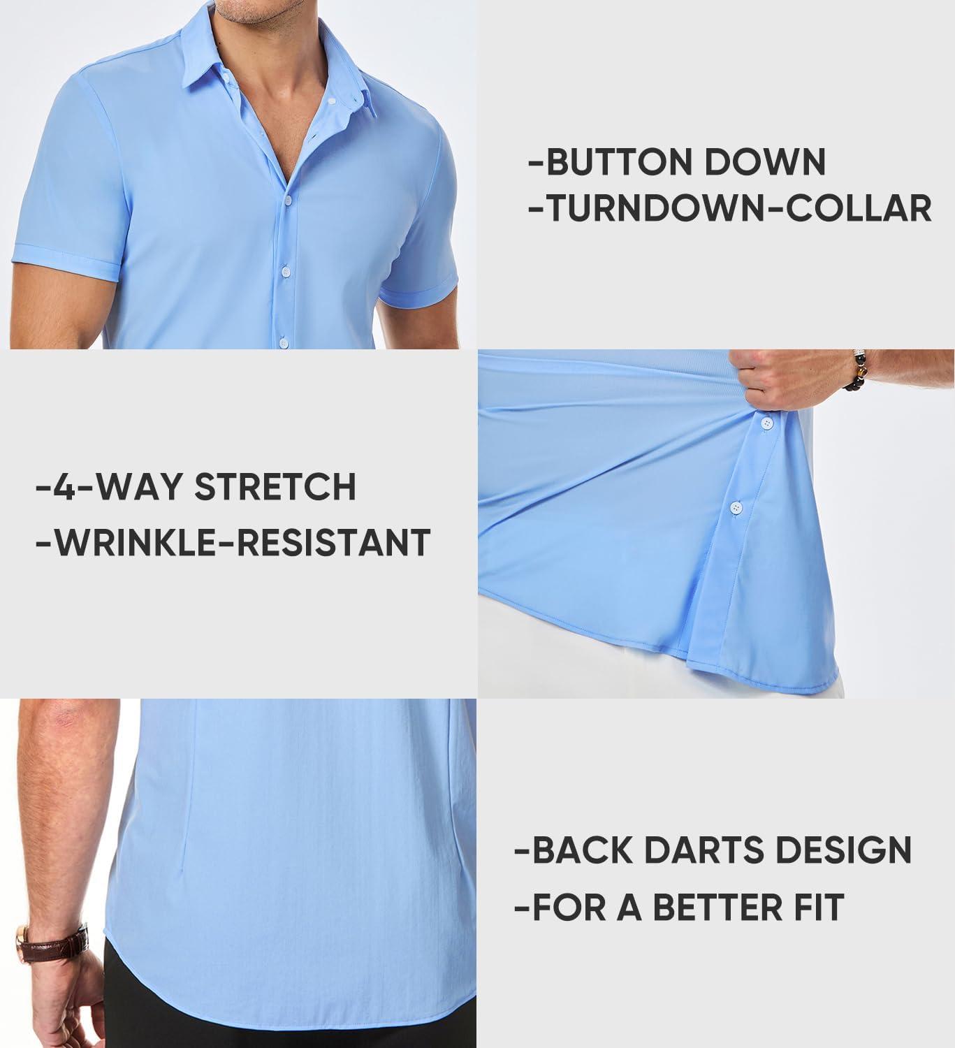 imageJMIERR Mens Muscle Fit Dress Shirts Casual Button Down Shirt Short Sleeve WrinkleFree ShirtsA Blue