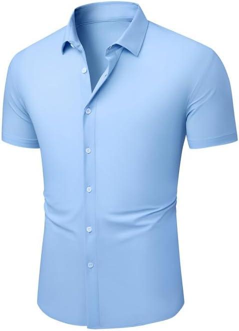 imageJMIERR Mens Muscle Fit Dress Shirts Casual Button Down Shirt Short Sleeve WrinkleFree ShirtsA Blue