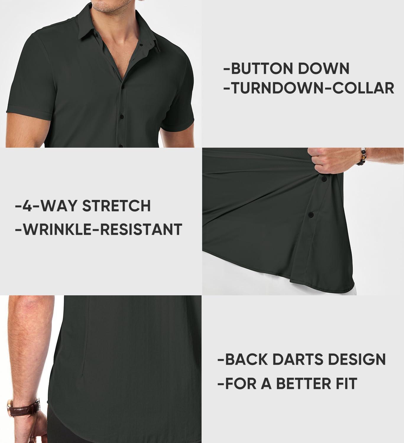 imageJMIERR Mens Muscle Fit Dress Shirts Casual Button Down Shirt Short Sleeve WrinkleFree ShirtsA Dark Grey