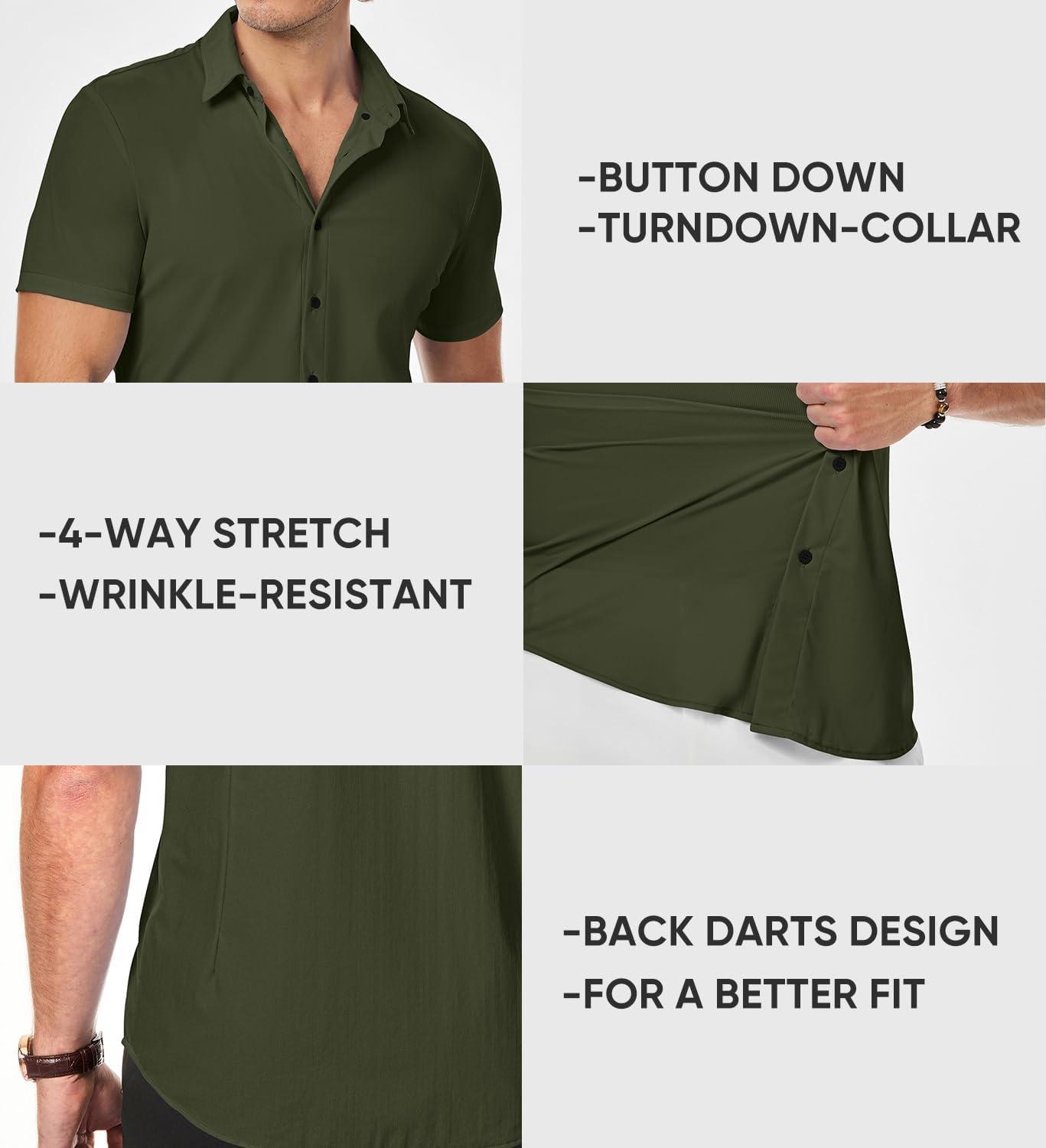 imageJMIERR Mens Muscle Fit Dress Shirts Casual Button Down Shirt Short Sleeve WrinkleFree ShirtsB Green