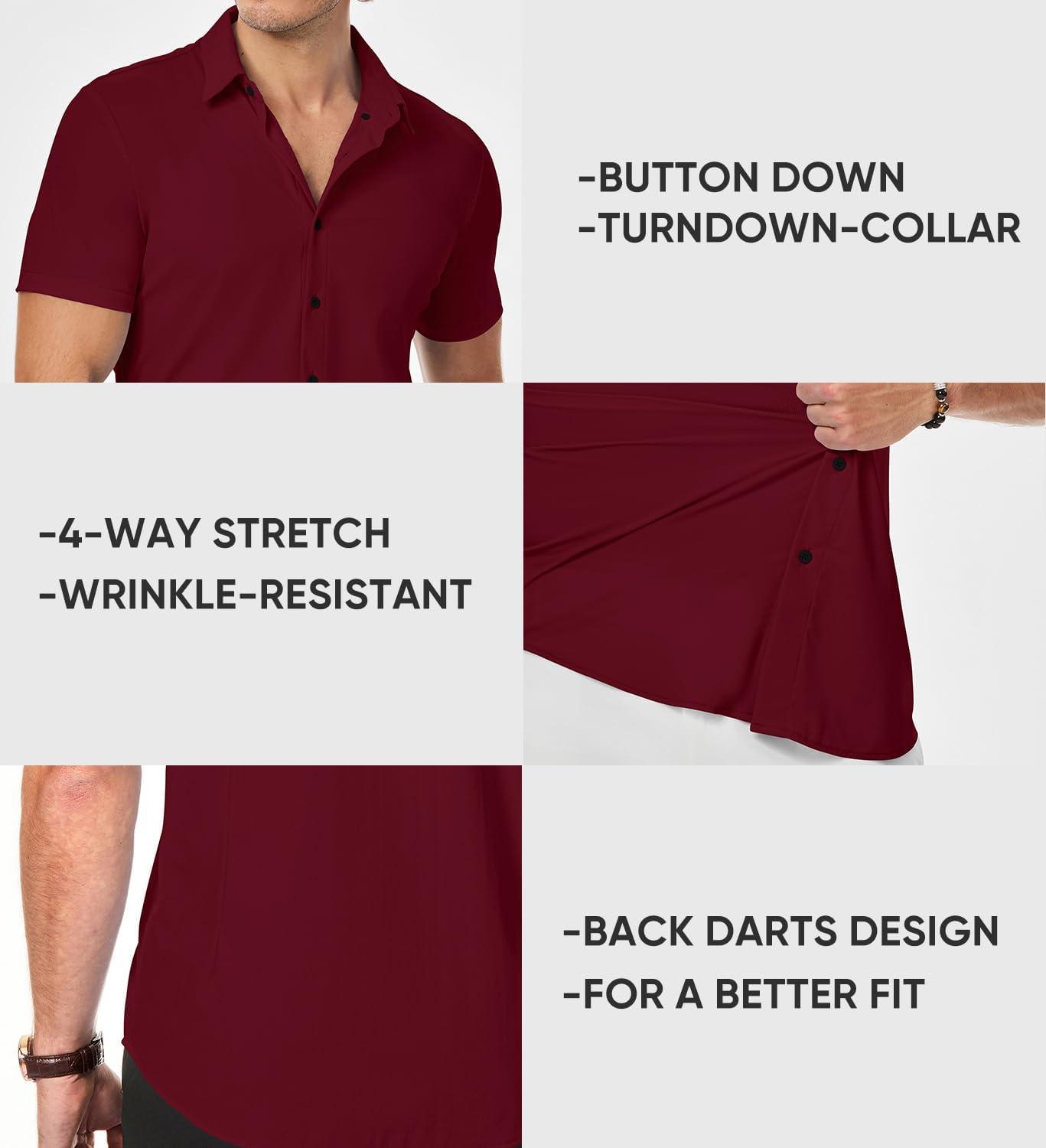 imageJMIERR Mens Muscle Fit Dress Shirts Casual Button Down Shirt Short Sleeve WrinkleFree ShirtsB Red