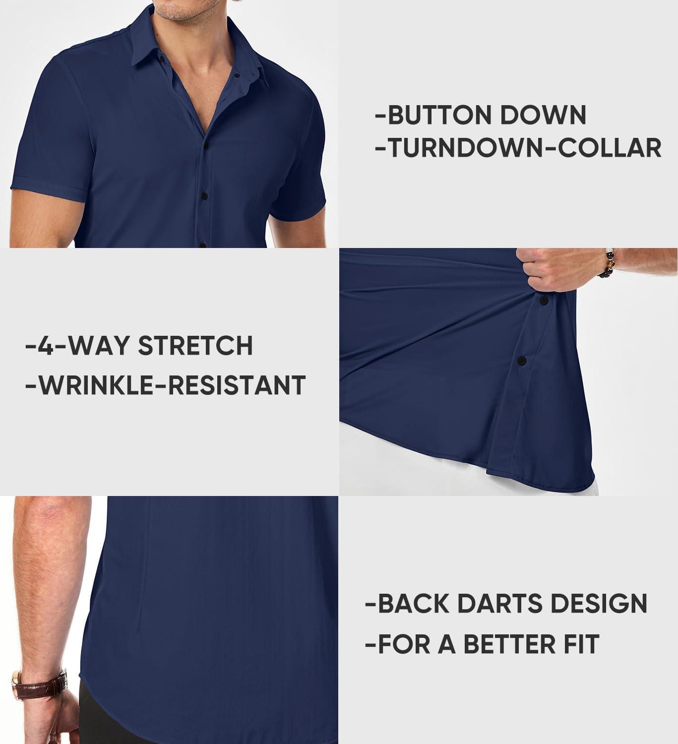 imageJMIERR Mens Muscle Fit Dress Shirts Casual Button Down Shirt Short Sleeve WrinkleFree ShirtsC Blue