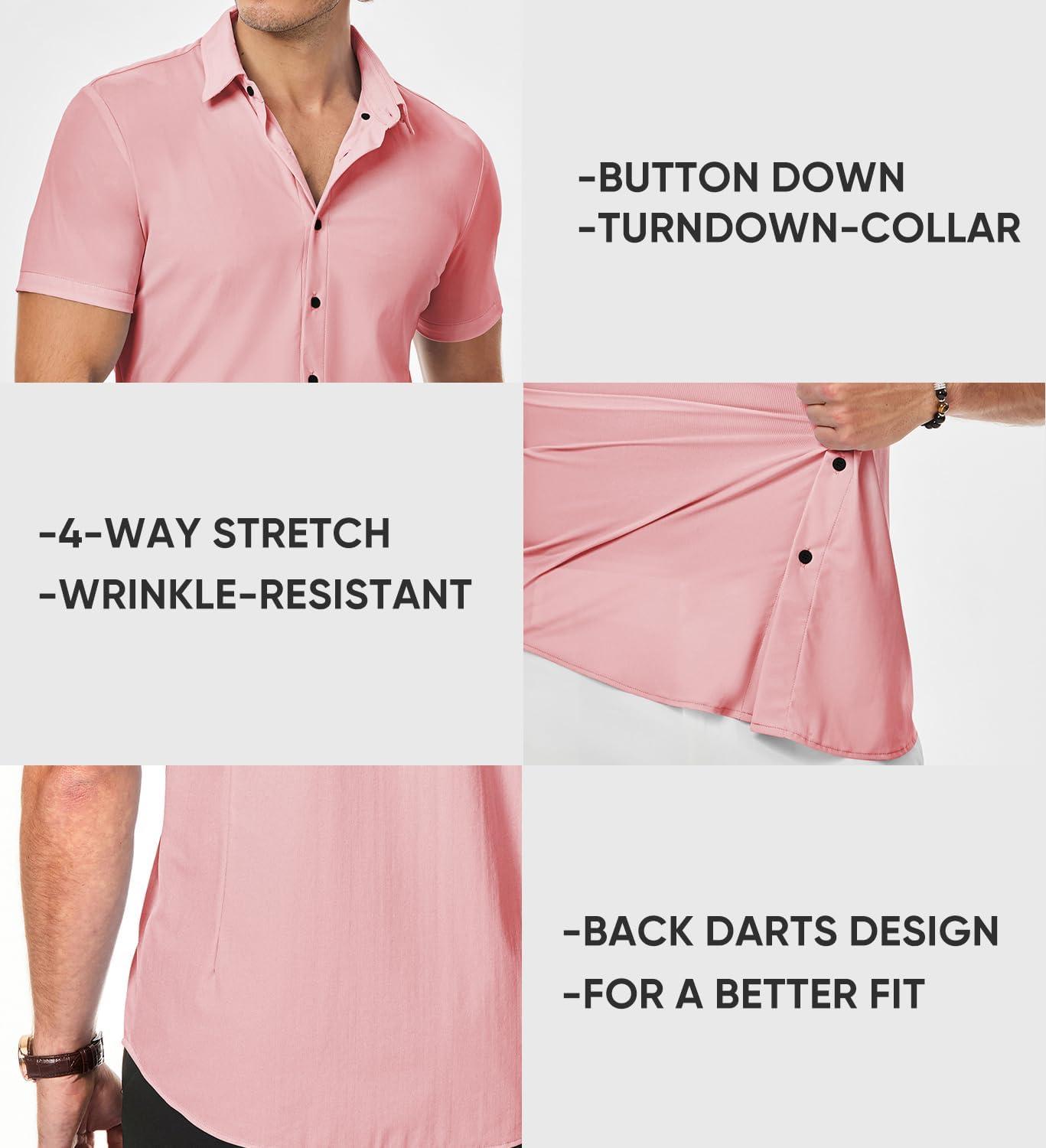 imageJMIERR Mens Muscle Fit Dress Shirts Casual Button Down Shirt Short Sleeve WrinkleFree ShirtsC Pink