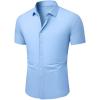 imageJMIERR Mens Muscle Fit Dress Shirts Casual Button Down Shirt Short Sleeve WrinkleFree ShirtsA Blue
