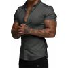 imageJMIERR Mens Muscle Fit Dress Shirts Casual Button Down Shirt Short Sleeve WrinkleFree ShirtsA Dark Grey