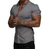 imageJMIERR Mens Muscle Fit Dress Shirts Casual Button Down Shirt Short Sleeve WrinkleFree ShirtsA Light Grey