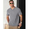 imageJMIERR Mens Waffle Cotton T Shirt VNeck Henley Shirt Short Sleeve Work Casual Tee ShirtsGrey