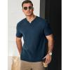 imageJMIERR Mens Waffle Cotton T Shirt VNeck Henley Shirt Short Sleeve Work Casual Tee ShirtsNavy Blue