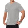 imageJMIERR Mens Waffle Cotton T Shirt VNeck Henley Shirt Short Sleeve Work Casual Tee ShirtsLight Grey