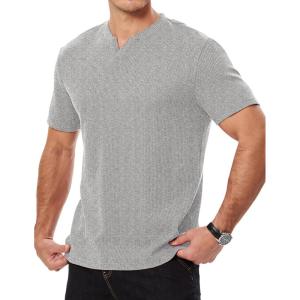imageJMIERR Mens Waffle Cotton T Shirt VNeck Henley Shirt Short Sleeve Work Casual Tee ShirtsLight Grey