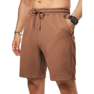 imageJMIERR Mens Casual 7quot Shorts Summer Drawstring Elastic Waist Beach Sweat Shorts Texture with PocketsDark Brown