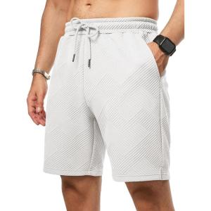 imageJMIERR Mens Casual 7quot Shorts Summer Drawstring Elastic Waist Beach Sweat Shorts Texture with PocketsWhite