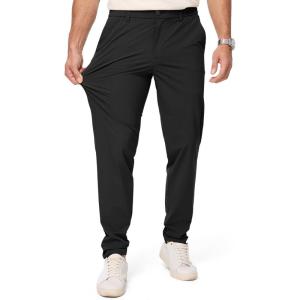 imageJMIERR Mens Casual Elastic Waist Pants Water Resistant QuickDry Lightweight Outdoor Golf Pant with Zipper PocketsBlack