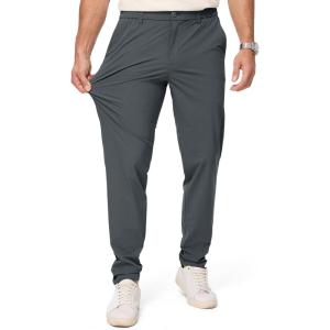 imageJMIERR Mens Casual Elastic Waist Pants Water Resistant QuickDry Lightweight Outdoor Golf Pant with Zipper PocketsDark Grey
