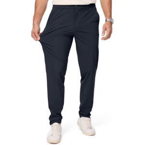 imageJMIERR Mens Casual Elastic Waist Pants Water Resistant QuickDry Lightweight Outdoor Golf Pant with Zipper PocketsNavy Blue