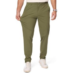 imageJMIERR Mens Casual Elastic Waist Pants Water Resistant QuickDry Lightweight Outdoor Golf Pant with Zipper PocketsOlive Green