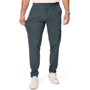 imageJMIERR Mens Casual Elastic Waist Pants Water Resistant QuickDry Lightweight Outdoor Golf Pant with Zipper PocketsSteel Blue