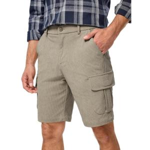 imageJMIERR Mens Cargo Shorts Corduroy Casual Elastic Waist Lightweight Outdoor Hiking Work ShortKhaki