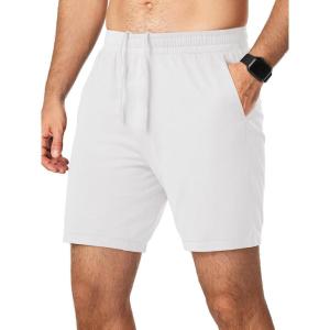 imageJMIERR Mens Running Shorts 7 Inch Lightweight Quick Dry Workout Summer Athletic Gym Shorts with Zipper PocketWhite