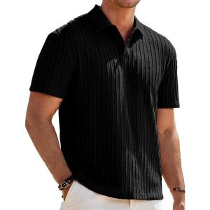 imageJMIERR Mens Casual Polo Shirt Summer Short Sleeve Vacation Button Beach Knit Stretchy Golf Shirts0 Black