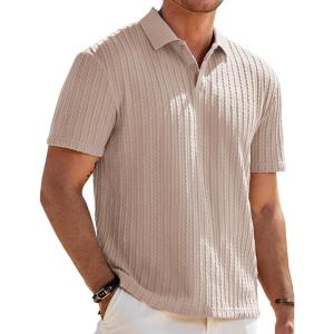 imageJMIERR Mens Casual Polo Shirt Summer Short Sleeve Vacation Button Beach Knit Stretchy Golf ShirtsA Light Brown