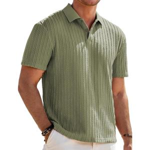 imageJMIERR Mens Casual Polo Shirt Summer Short Sleeve Vacation Button Beach Knit Stretchy Golf ShirtsC Green