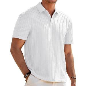 imageJMIERR Mens Casual Polo Shirt Summer Short Sleeve Vacation Button Beach Knit Stretchy Golf ShirtsC White