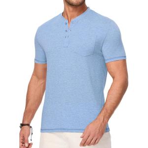 imageJMIERR Mens Henley Shirts Short Sleeve Casual Basic Button Up Tees Pocket T Shirts for MenBeau Blue