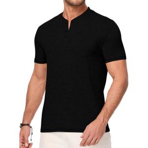 imageJMIERR Mens Henley Shirts Short Sleeve Casual Basic Button Up Tees Pocket T Shirts for MenBlack
