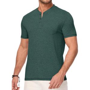 imageJMIERR Mens Henley Shirts Short Sleeve Casual Basic Button Up Tees Pocket T Shirts for MenBlackish Green