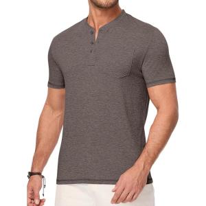 imageJMIERR Mens Henley Shirts Short Sleeve Casual Basic Button Up Tees Pocket T Shirts for MenDark Brown