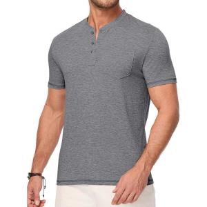 imageJMIERR Mens Henley Shirts Short Sleeve Casual Basic Button Up Tees Pocket T Shirts for MenGrey