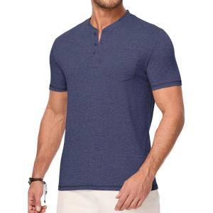 imageJMIERR Mens Henley Shirts Short Sleeve Casual Basic Button Up Tees Pocket T Shirts for MenNavy Blue