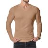imageJMIERR Mens Long Sleeve Muscle T Shirts Casual VNeck Longline Ribbed Tee ShirtsBrown